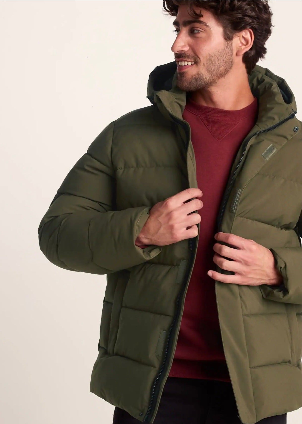 Green Puffer Jacket with Hood For Men