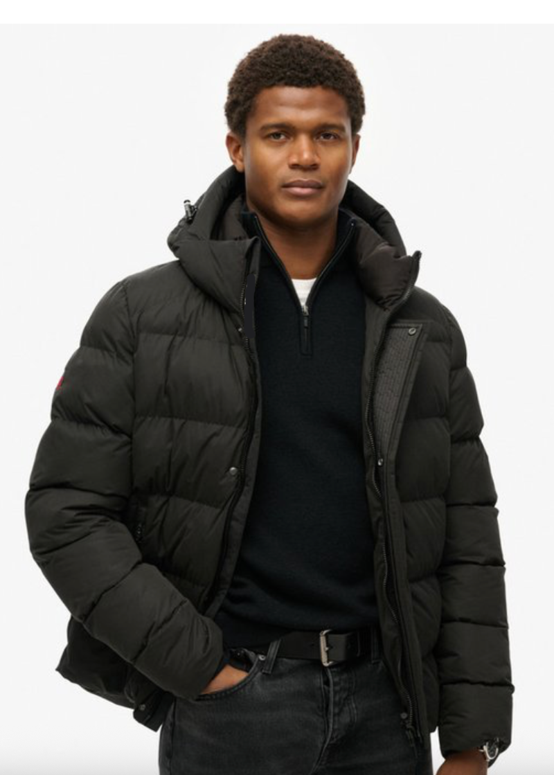 Men's Black Puffer jacket with hood for Men