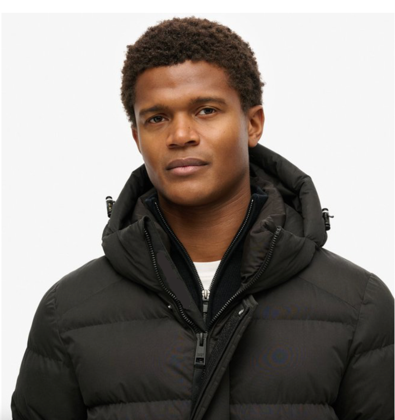 Men's Black Puffer jacket with hood for Men