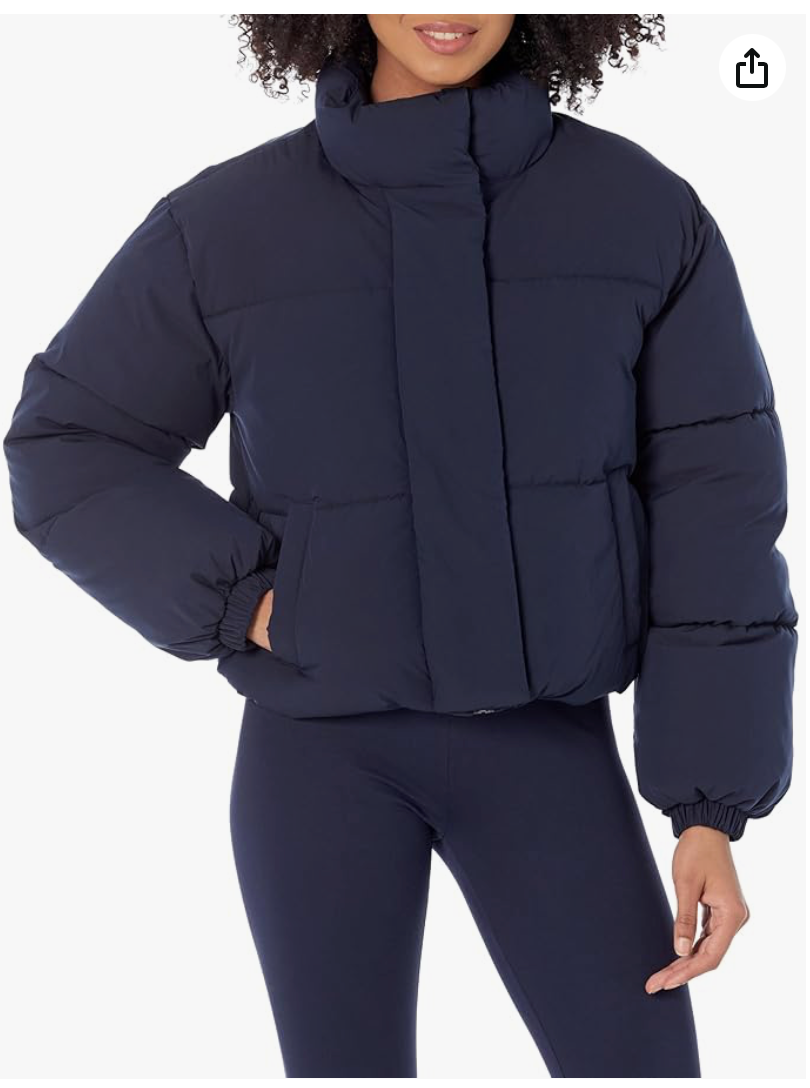 Navy Cropped Puffer Jacket For Women
