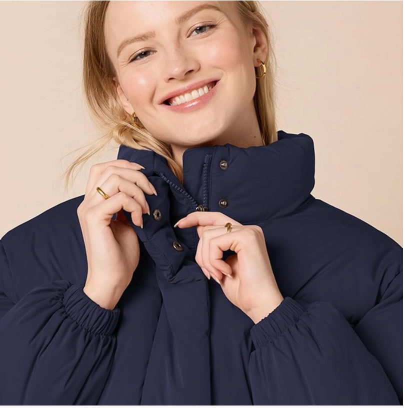Navy Cropped Puffer Jacket For Women