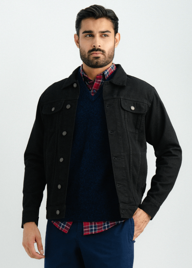 Black Denim Jacket For Men - AR - Rehman Collection