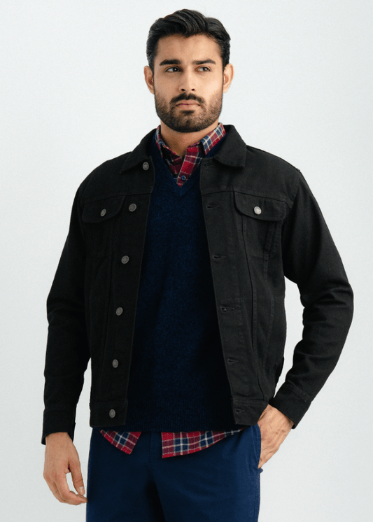 Black Denim Jacket For Men - AR - Rehman Collection