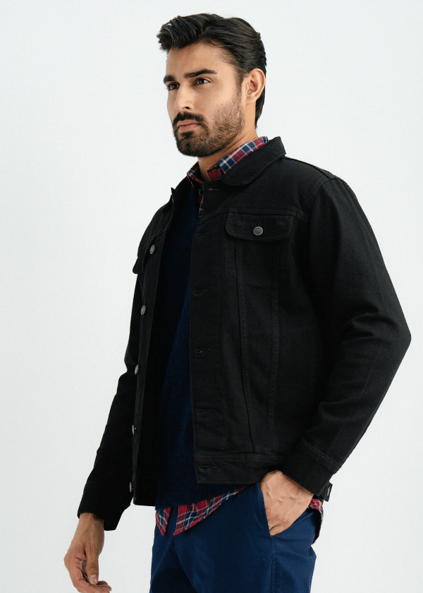 Black Denim Jacket For Men - AR - Rehman Collection