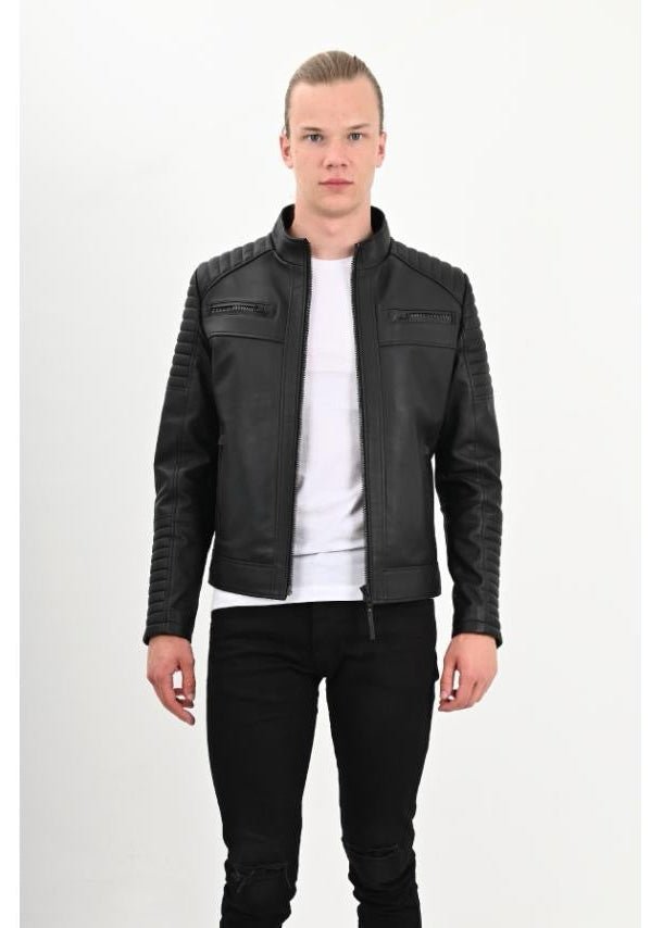 Black Men’s Leather Jacket - AR - Rehman Collection