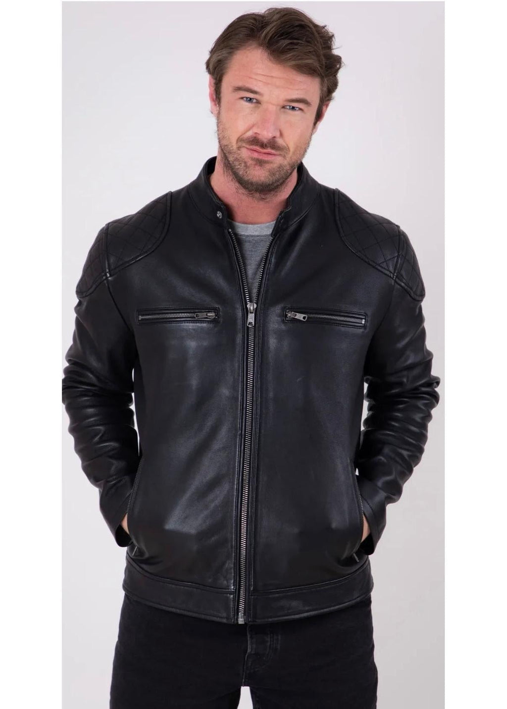 Black Men’s Sheepskin Leather Jacket - AR - Rehman Collection