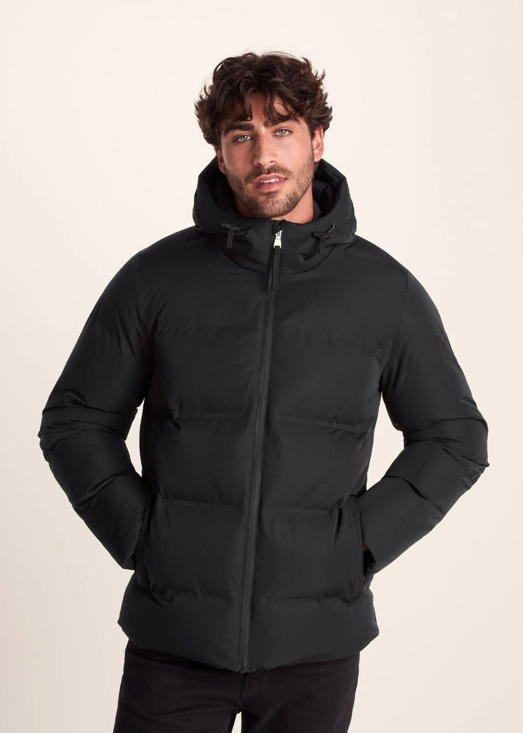 Black Puffer Jacket with Hood For Men - AR - Rehman Collection