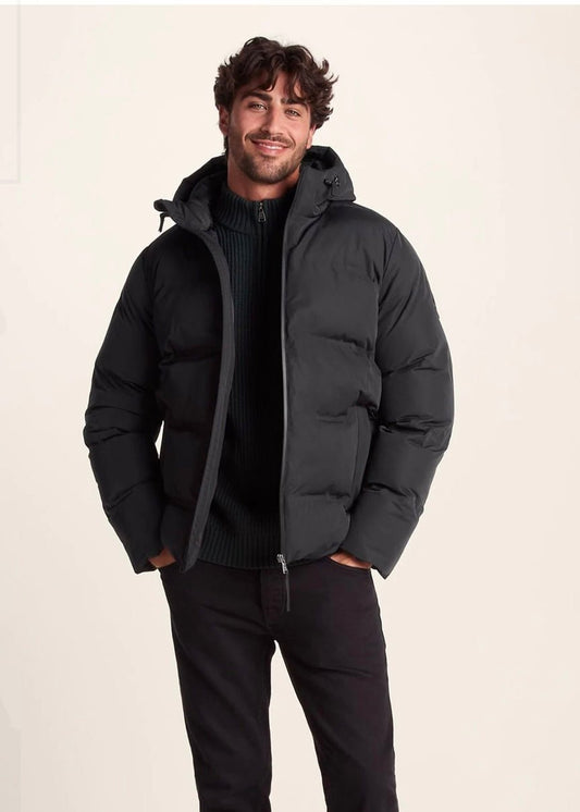 Black Puffer Jacket with Hood For Men - AR - Rehman Collection