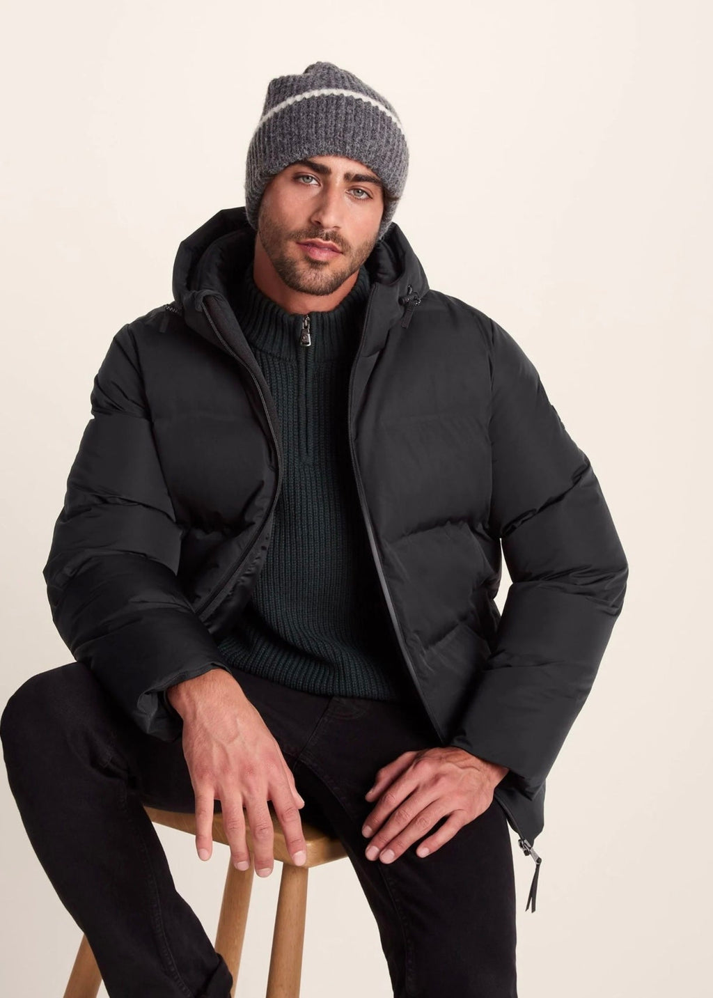 Black Puffer Jacket with Hood For Men - AR - Rehman Collection