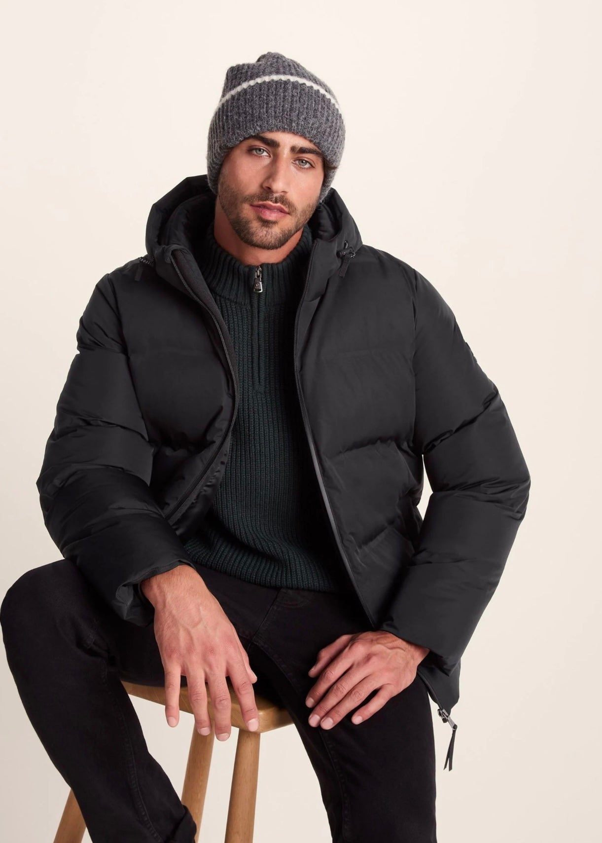 Black Puffer Jacket with Hood For Men - AR - Rehman Collection