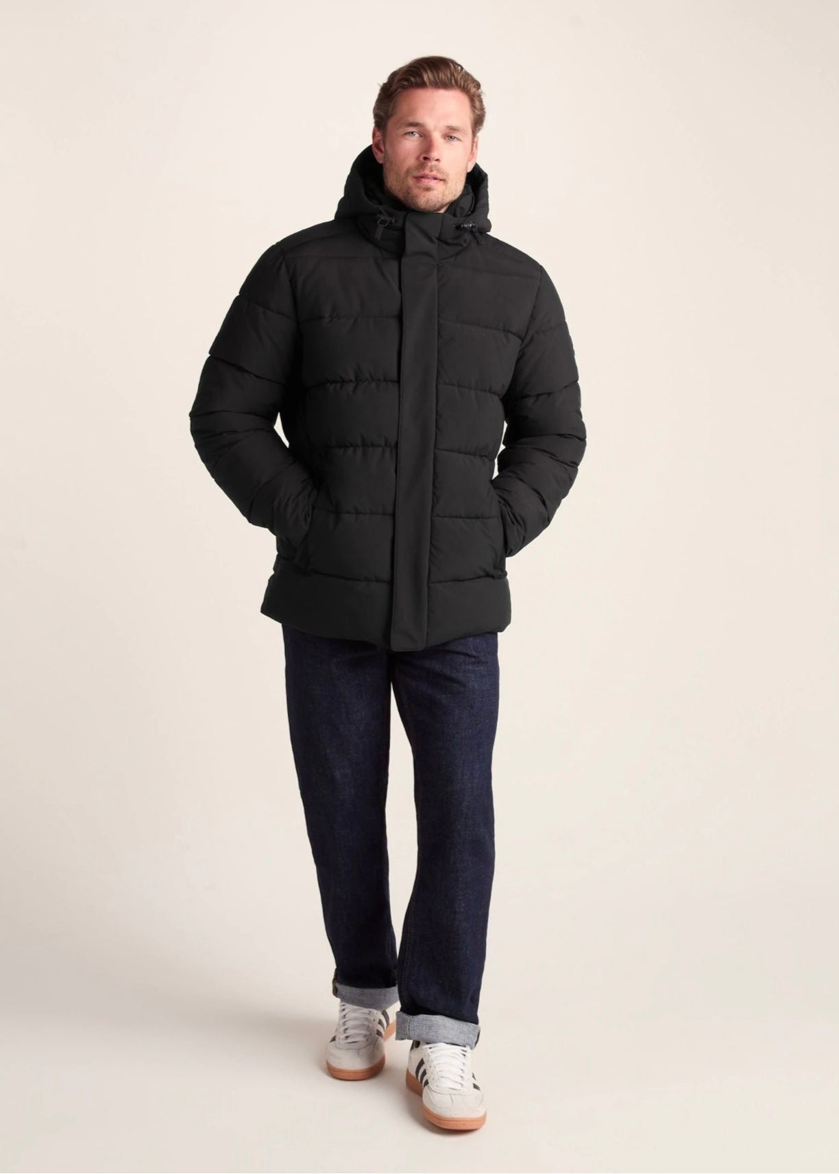 Black Puffer Jacket with Hood For Men - AR - Rehman Collection