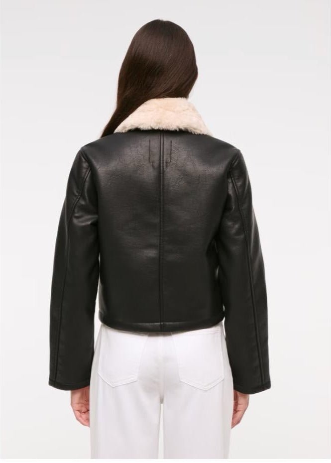 Black Women’s Sheepskin Leather Jacket with White Fur - AR - Rehman Collection