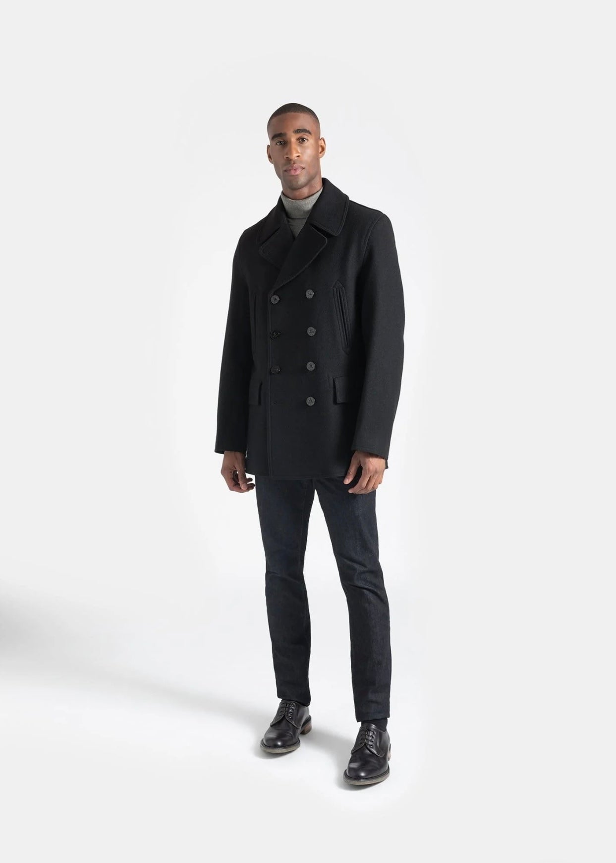 Black Wool Men’s Peacoat - AR - Rehman Collection