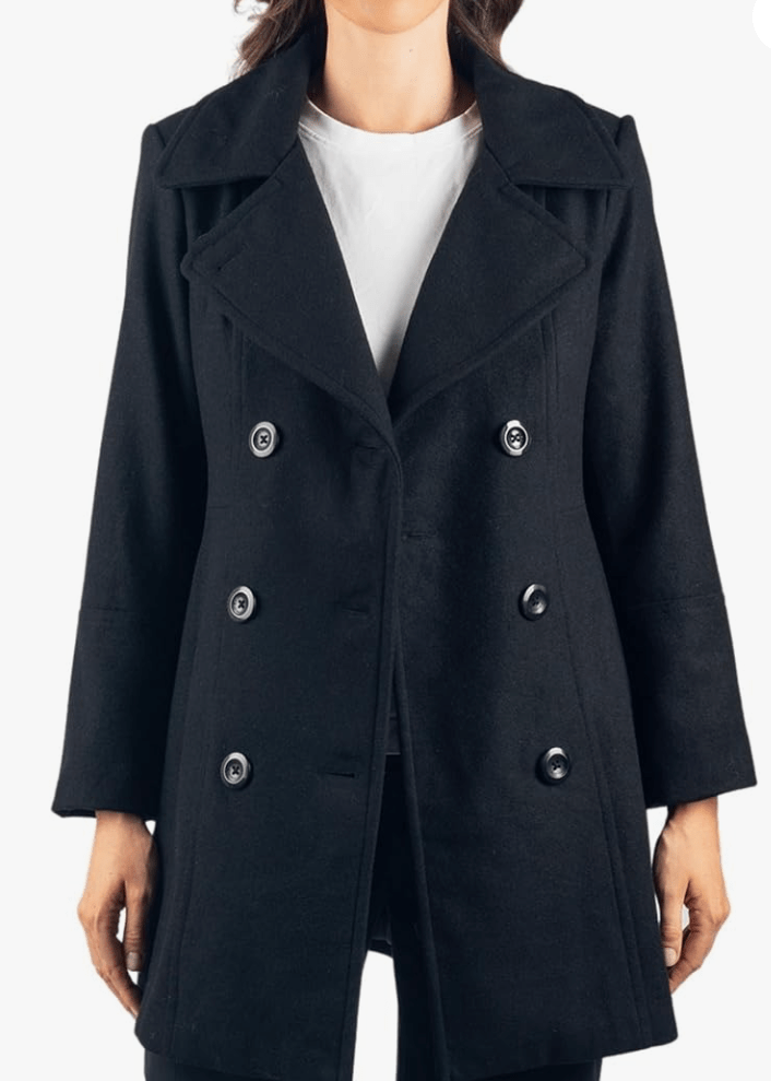 Black Wool Peacoat For Women - AR - Rehman Collection