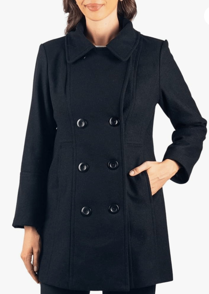 Black Wool Peacoat For Women - AR - Rehman Collection