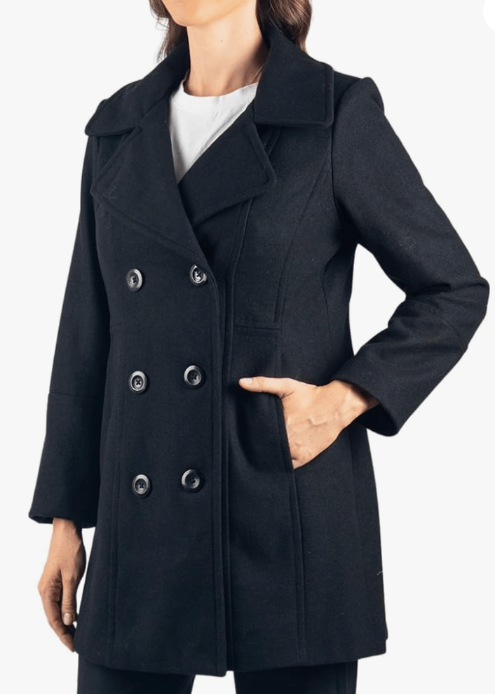 Black Wool Peacoat For Women - AR - Rehman Collection