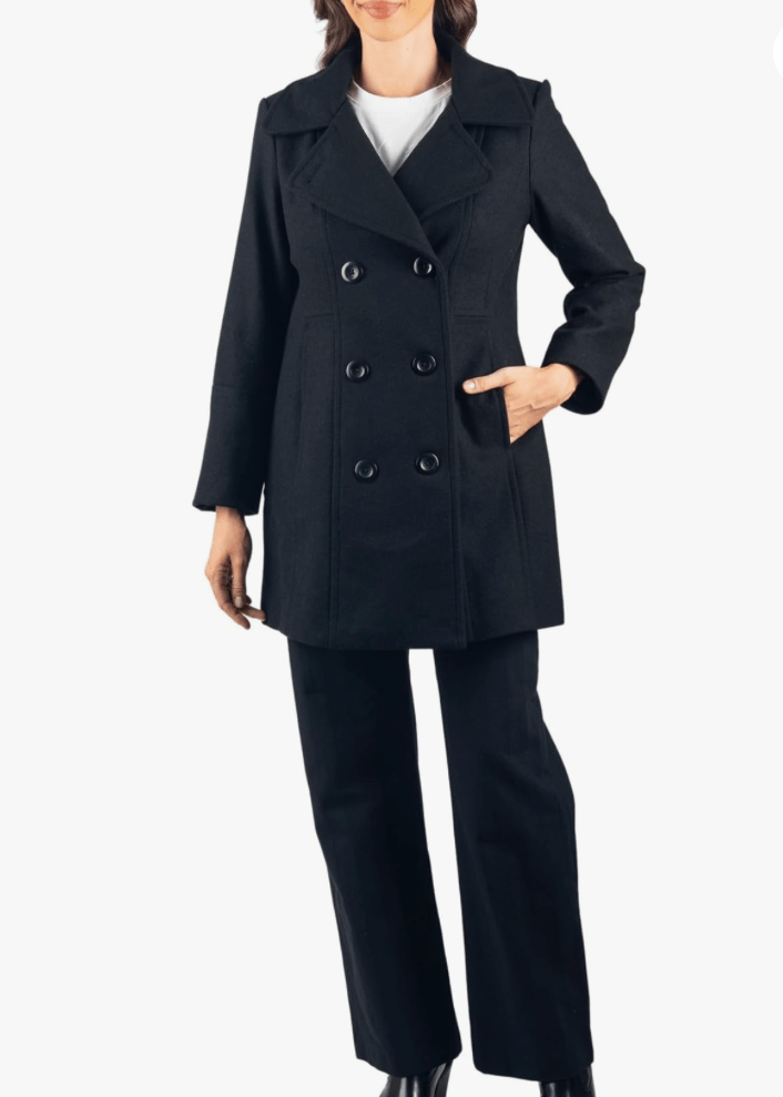Black Wool Peacoat For Women - AR - Rehman Collection
