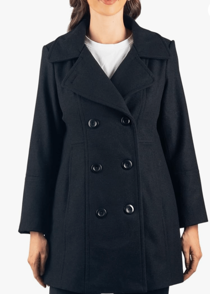 Black Wool Peacoat For Women - AR - Rehman Collection