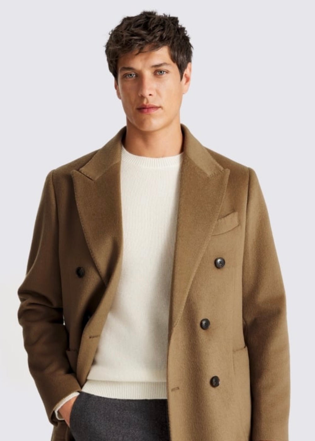 Camel Brown Wool Overcoat For Men - AR - Rehman Collection