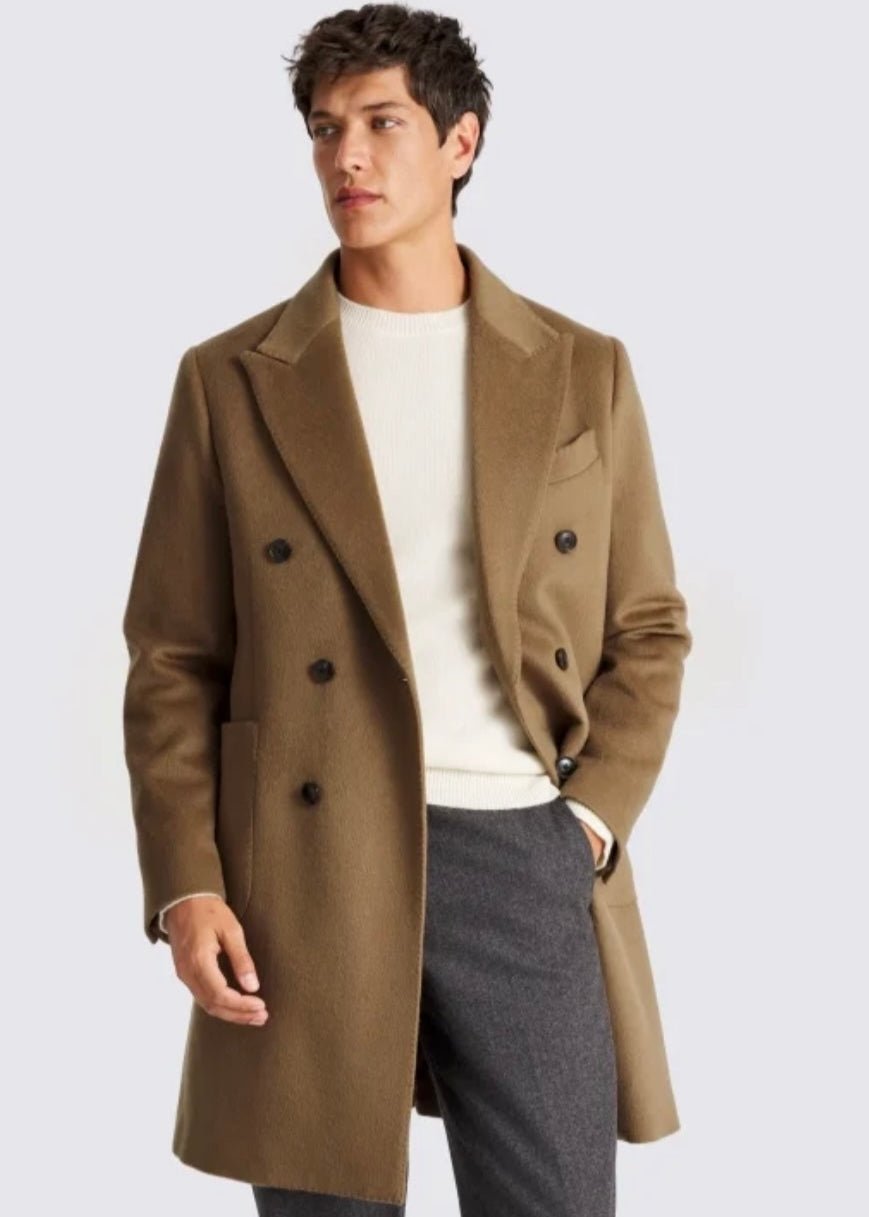 Camel Brown Wool Overcoat For Men - AR - Rehman Collection