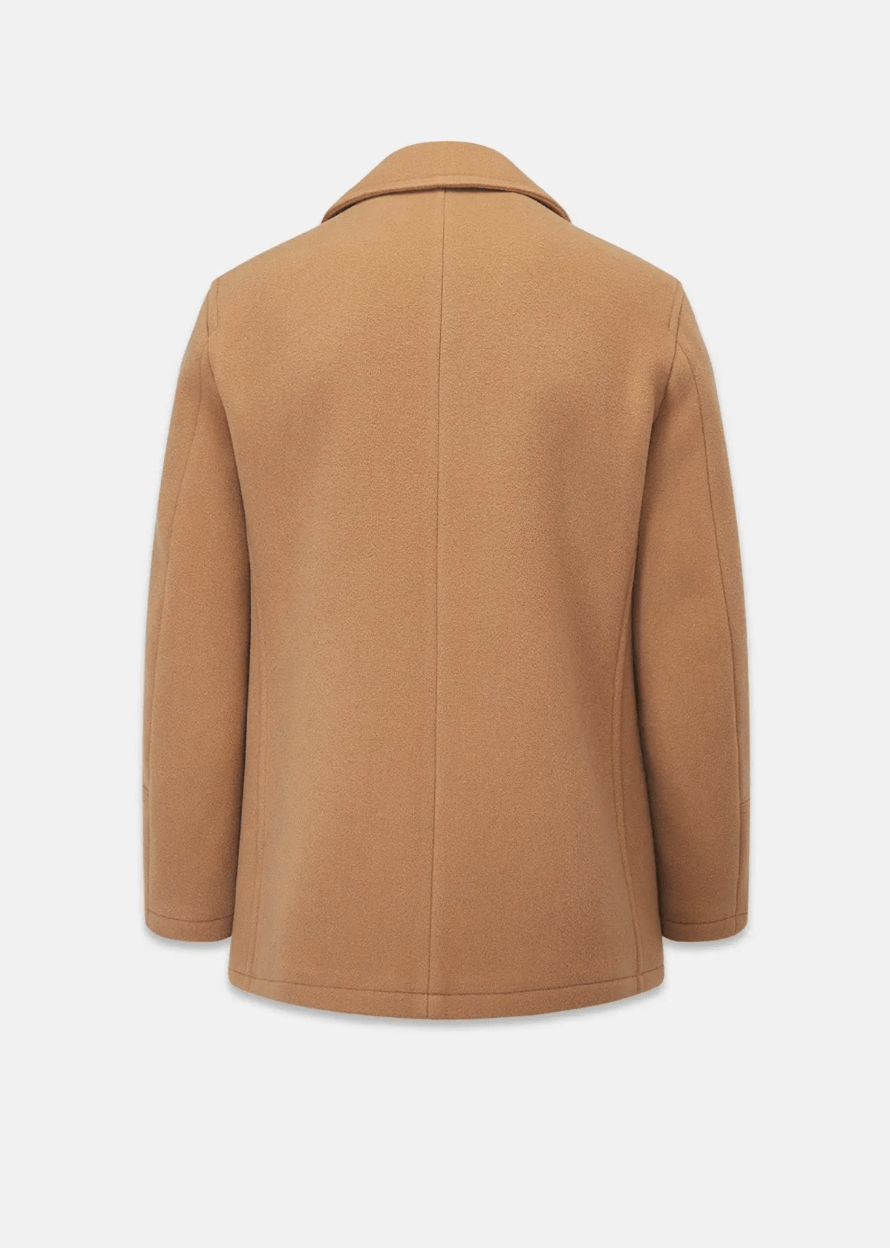 Camel Brown Wool Peacoat For Men - AR - Rehman Collection