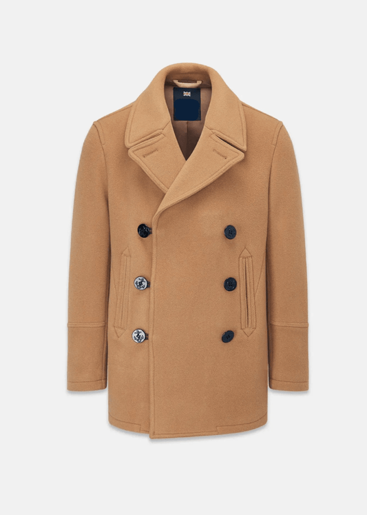 Camel Brown Wool Peacoat For Men - AR - Rehman Collection