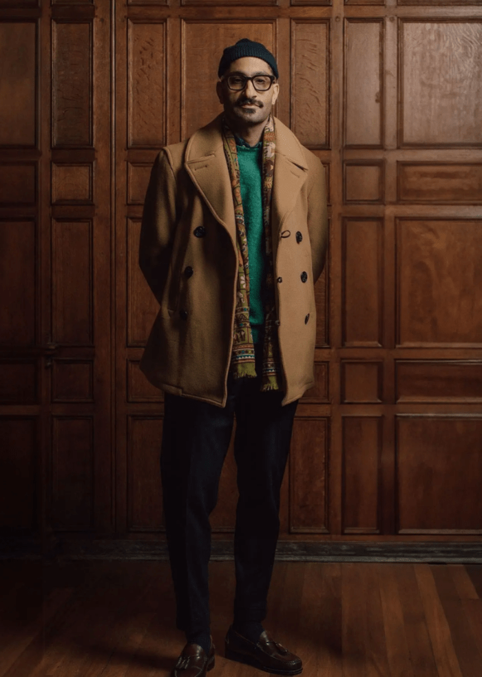 Camel Brown Wool Peacoat For Men - AR - Rehman Collection