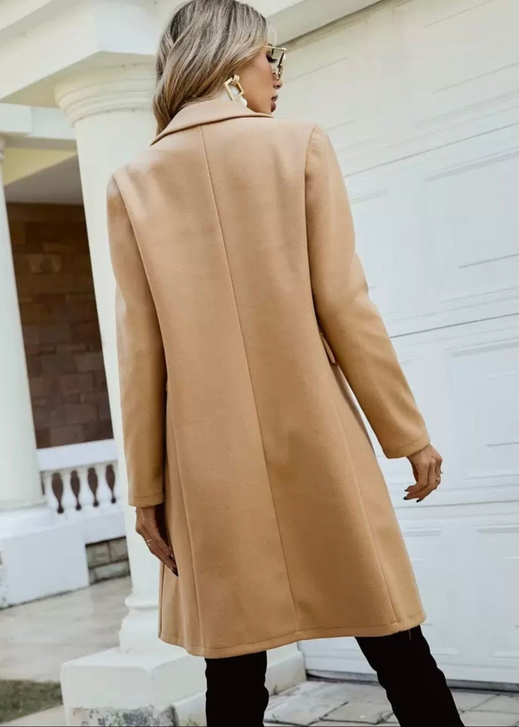 Camel double - breasted Wool Coat For Women - AR - Rehman Collection