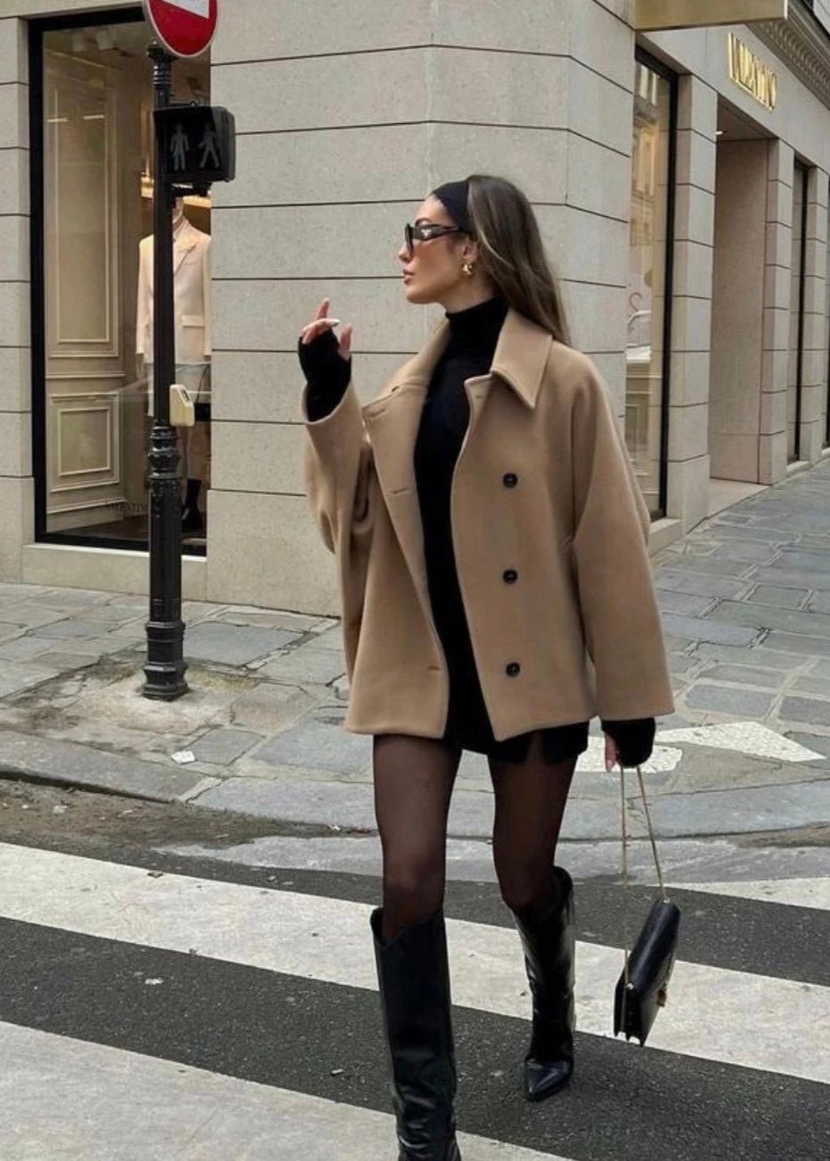 Camel Oversized Wool Blend Coat For Women - AR - Rehman Collection