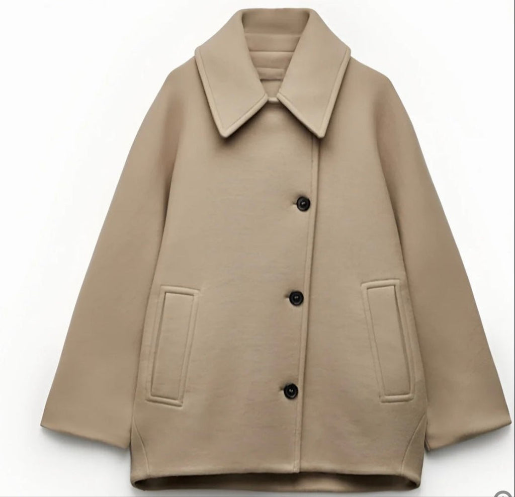 Camel Oversized Wool Blend Coat For Women - AR - Rehman Collection