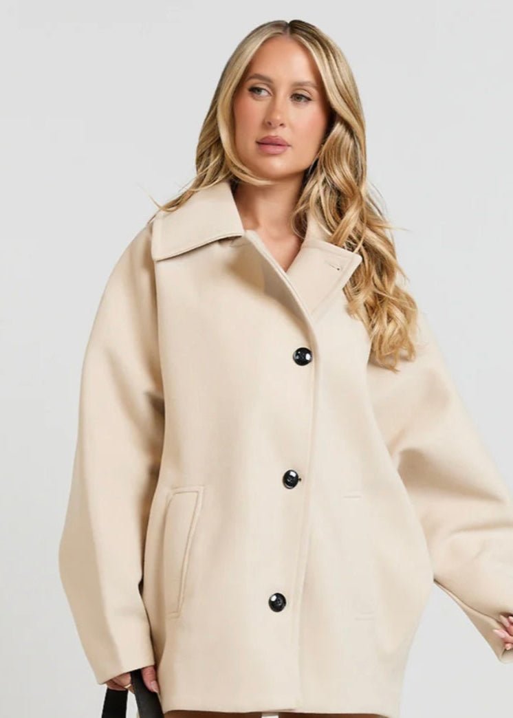 Cream Wool Coat For Women - AR - Rehman Collection