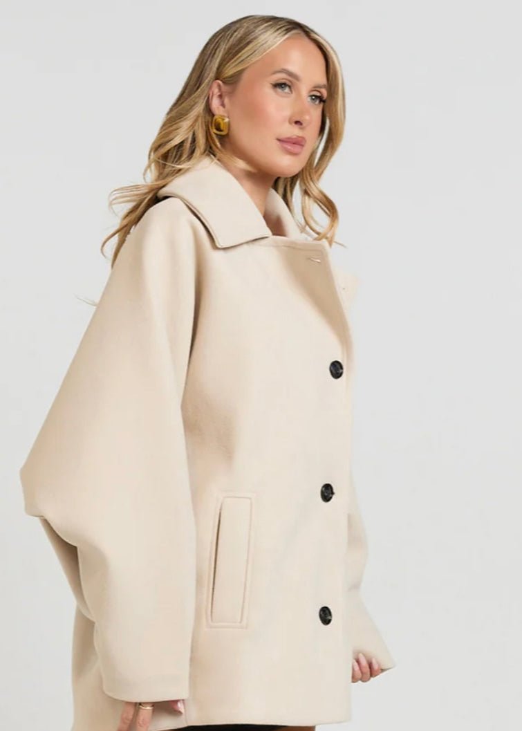 Cream Wool Coat For Women - AR - Rehman Collection