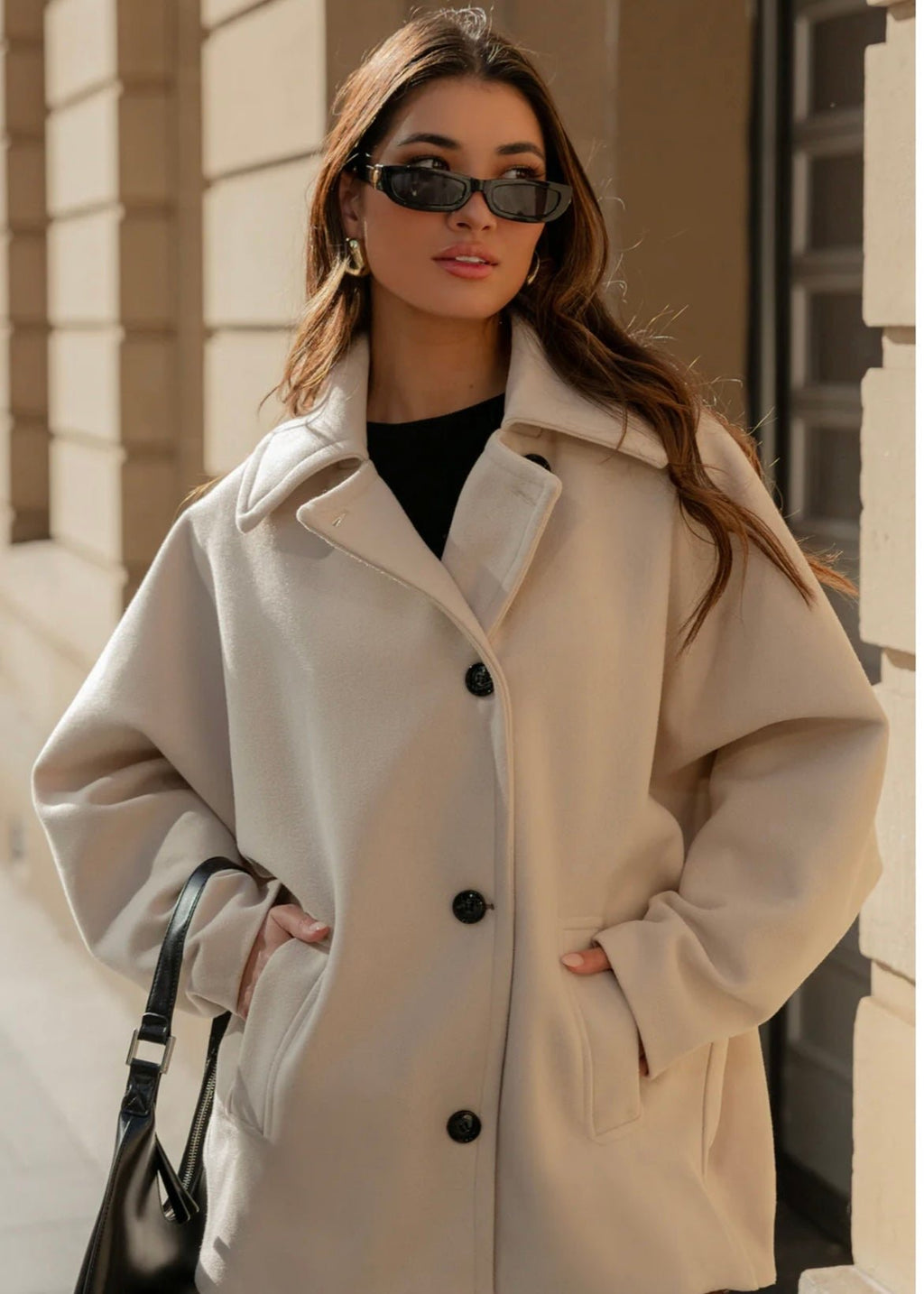 Cream Wool Coat For Women - AR - Rehman Collection