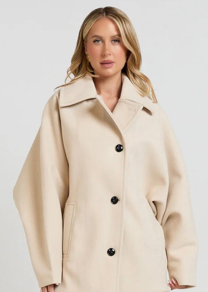 Cream Wool Coat For Women - AR - Rehman Collection