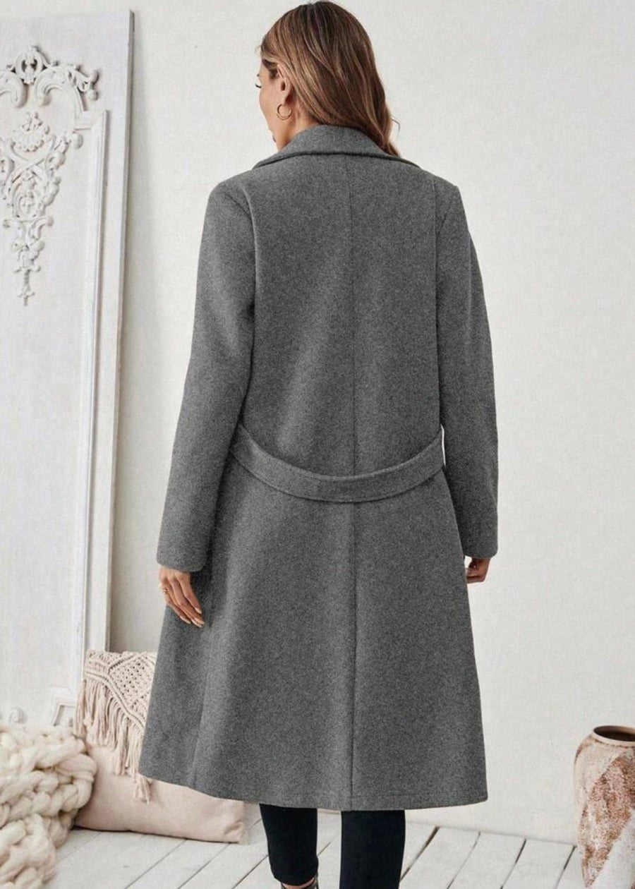 Grey Wool Overcoat For Women - AR - Rehman Collection