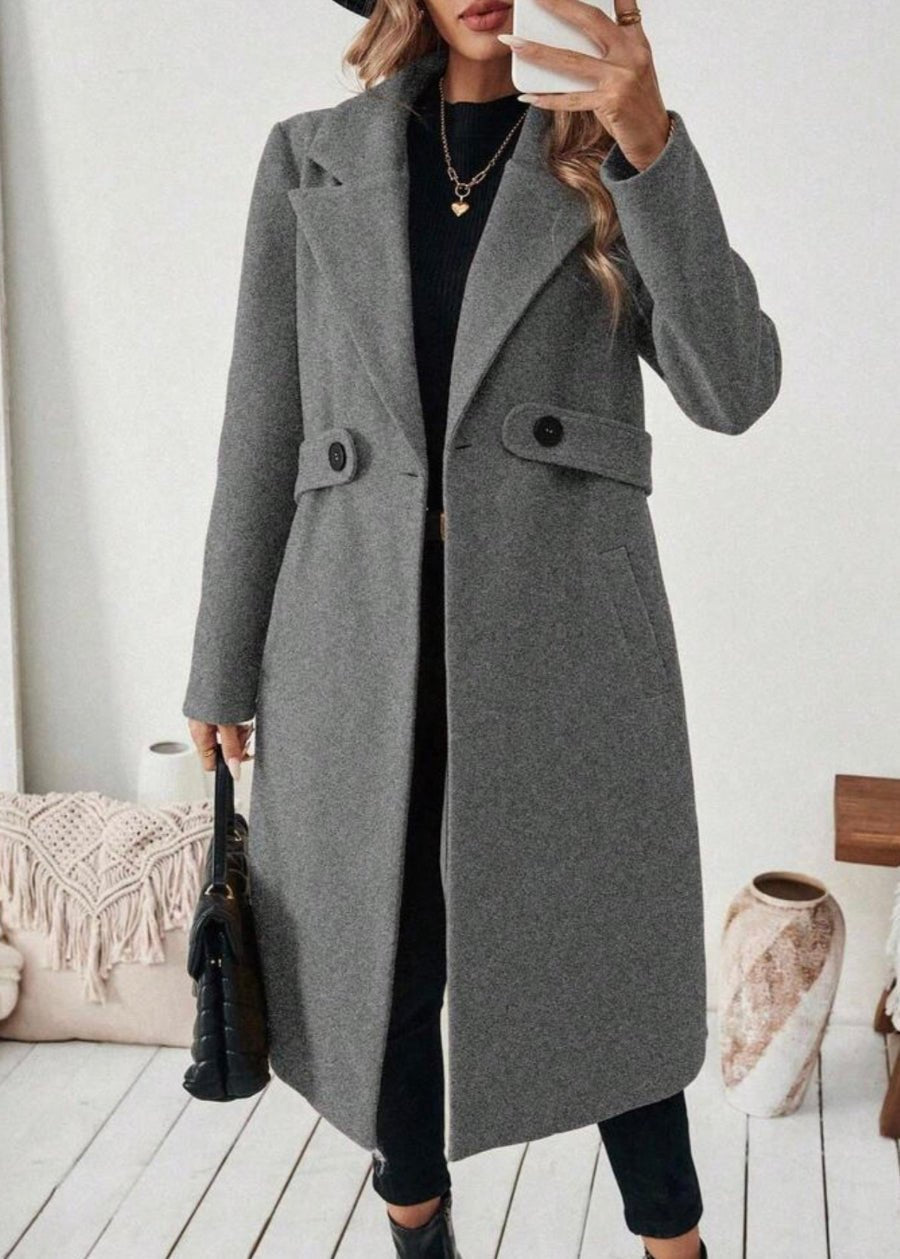 Grey Wool Overcoat For Women - AR - Rehman Collection