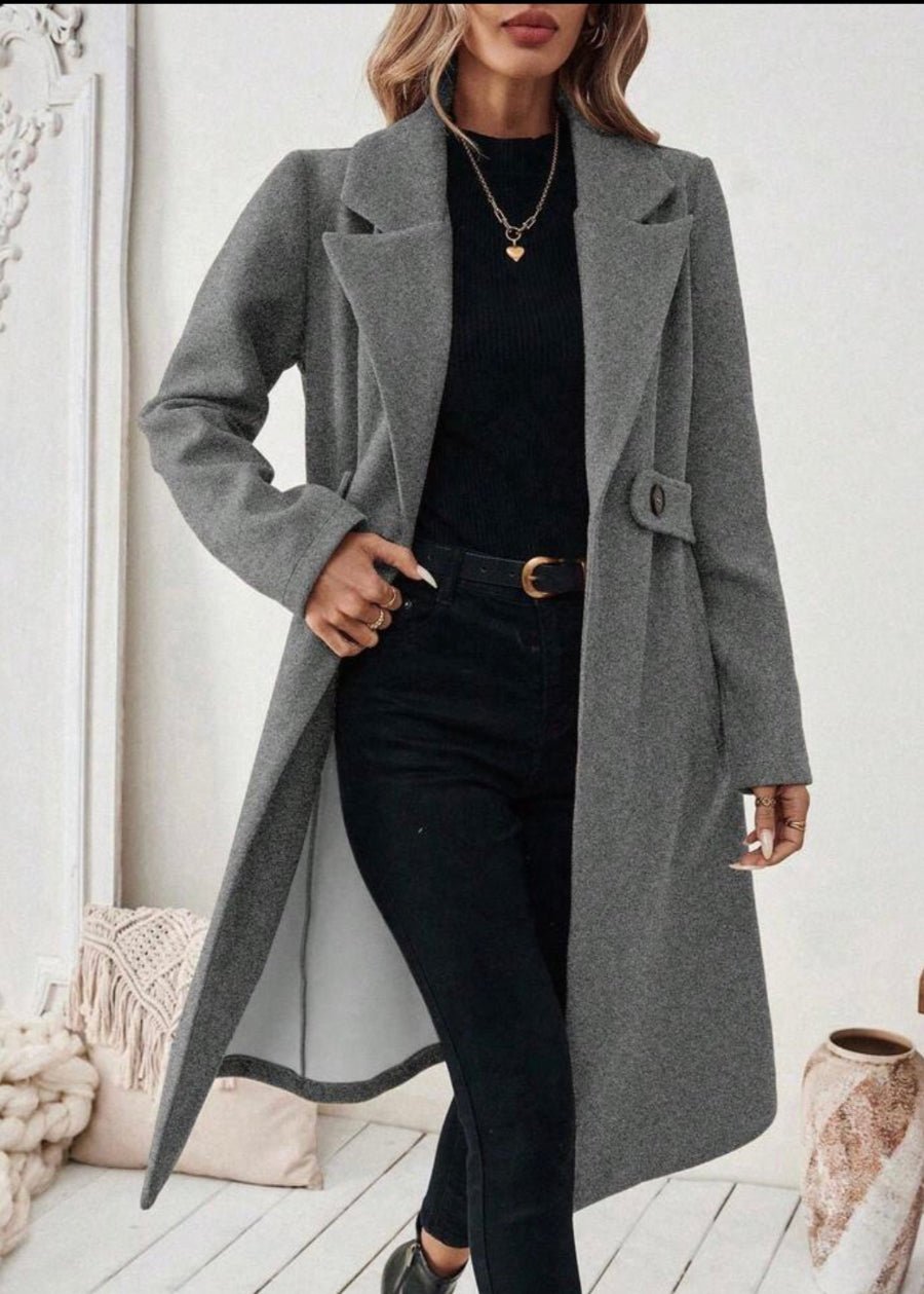 Grey Wool Overcoat For Women - AR - Rehman Collection