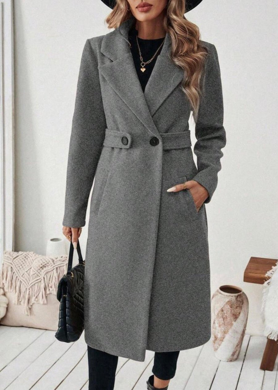 Grey Wool Overcoat For Women - AR - Rehman Collection