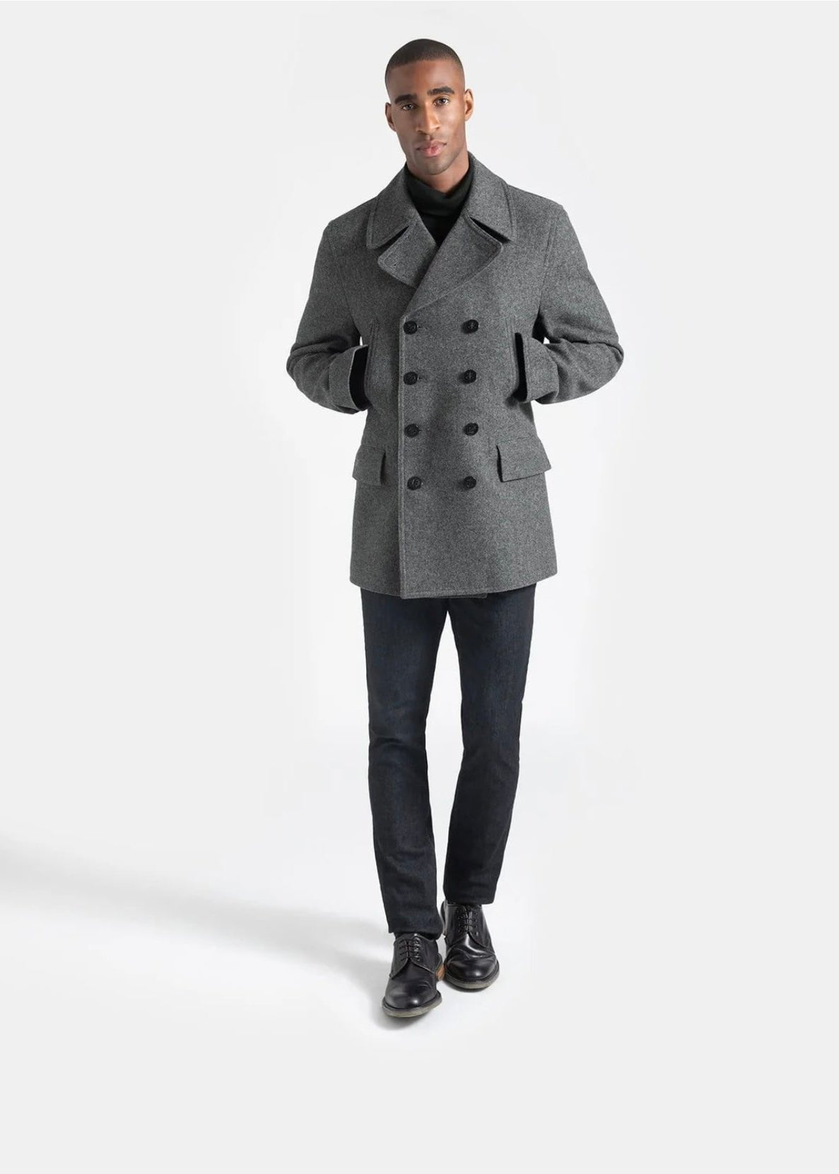 Grey Wool Peacoat For Men - AR - Rehman Collection