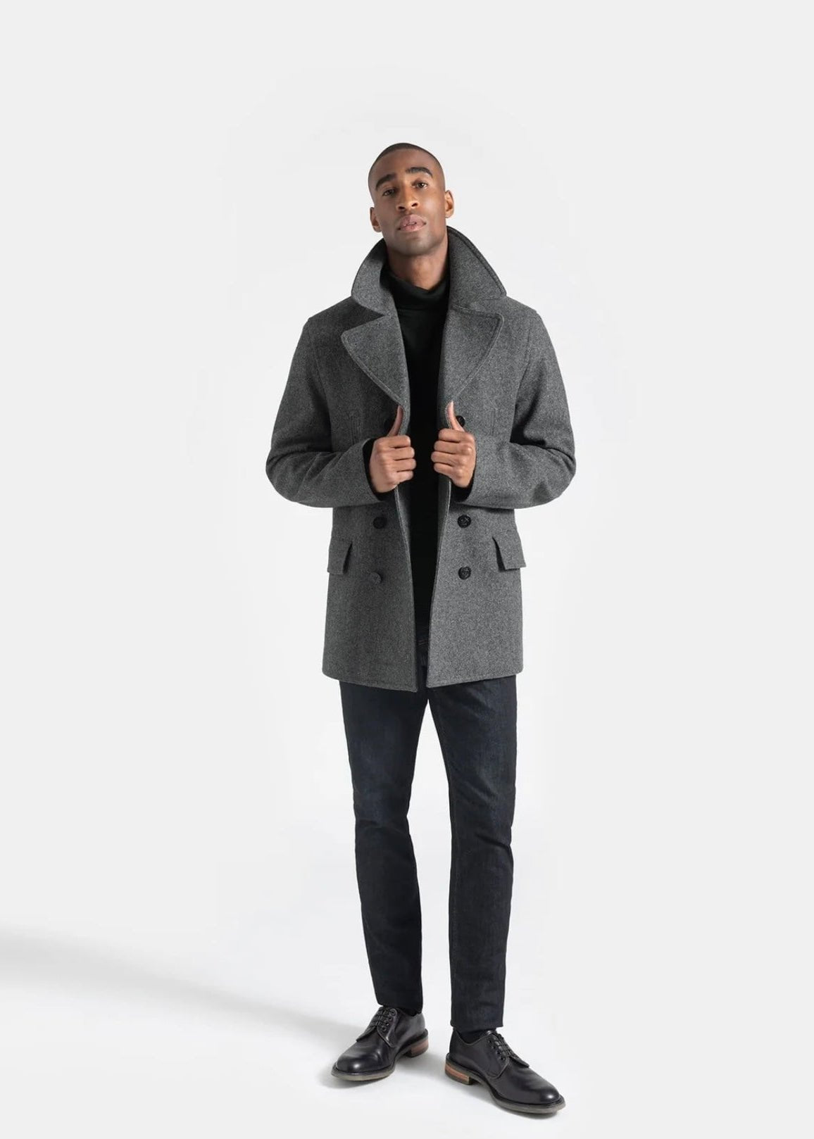 Grey Wool Peacoat For Men - AR - Rehman Collection