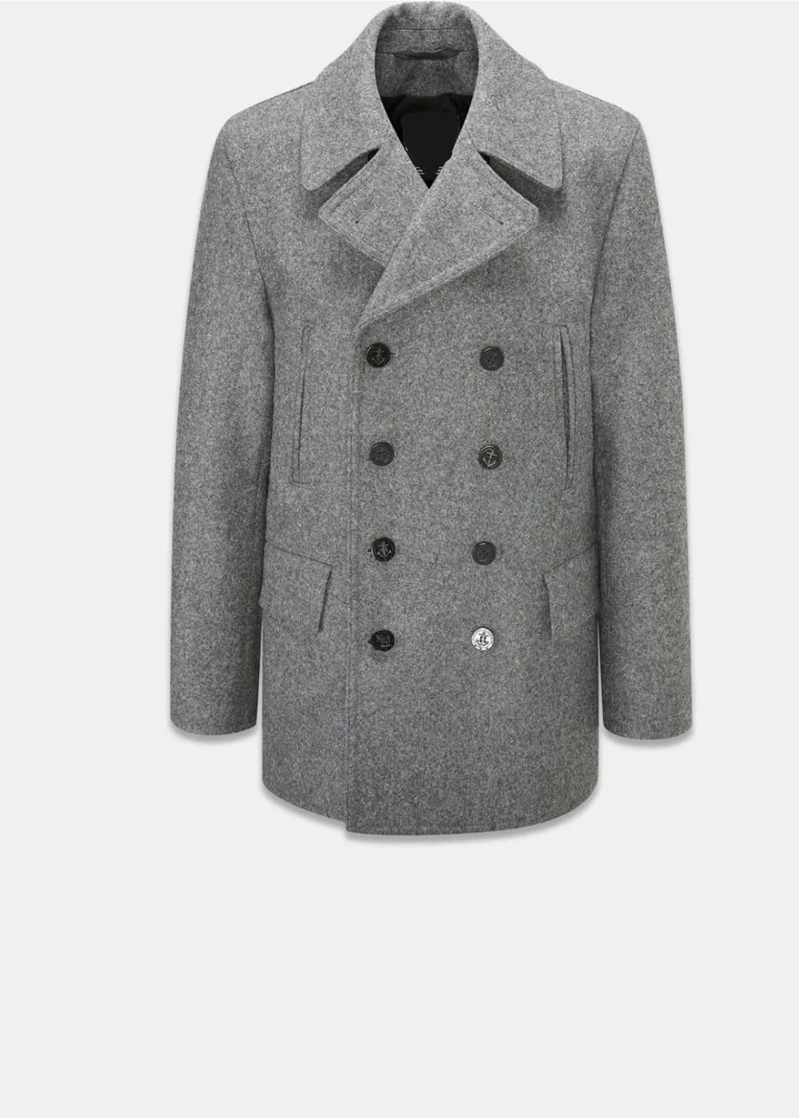 Grey Wool Peacoat For Men - AR - Rehman Collection