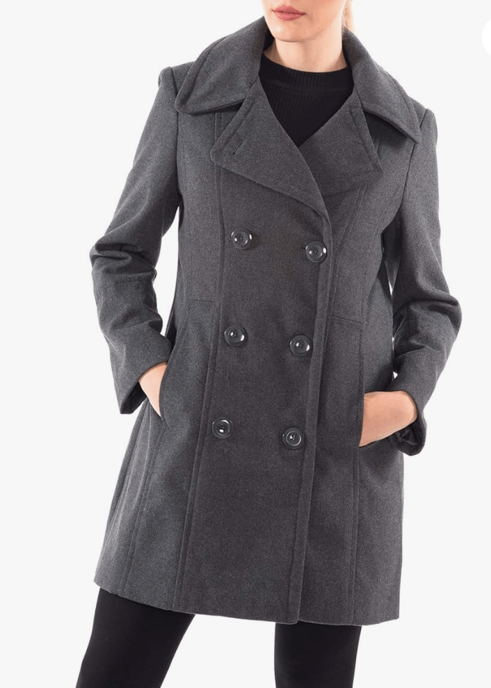 Grey Wool Peacoat For Women - AR - Rehman Collection