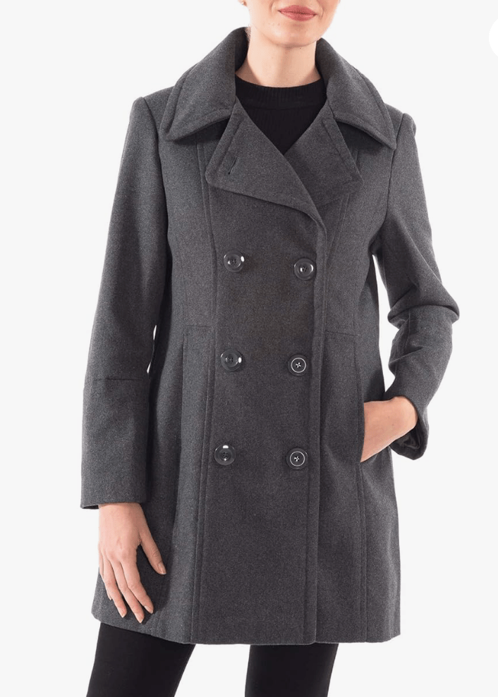 Grey Wool Peacoat For Women - AR - Rehman Collection