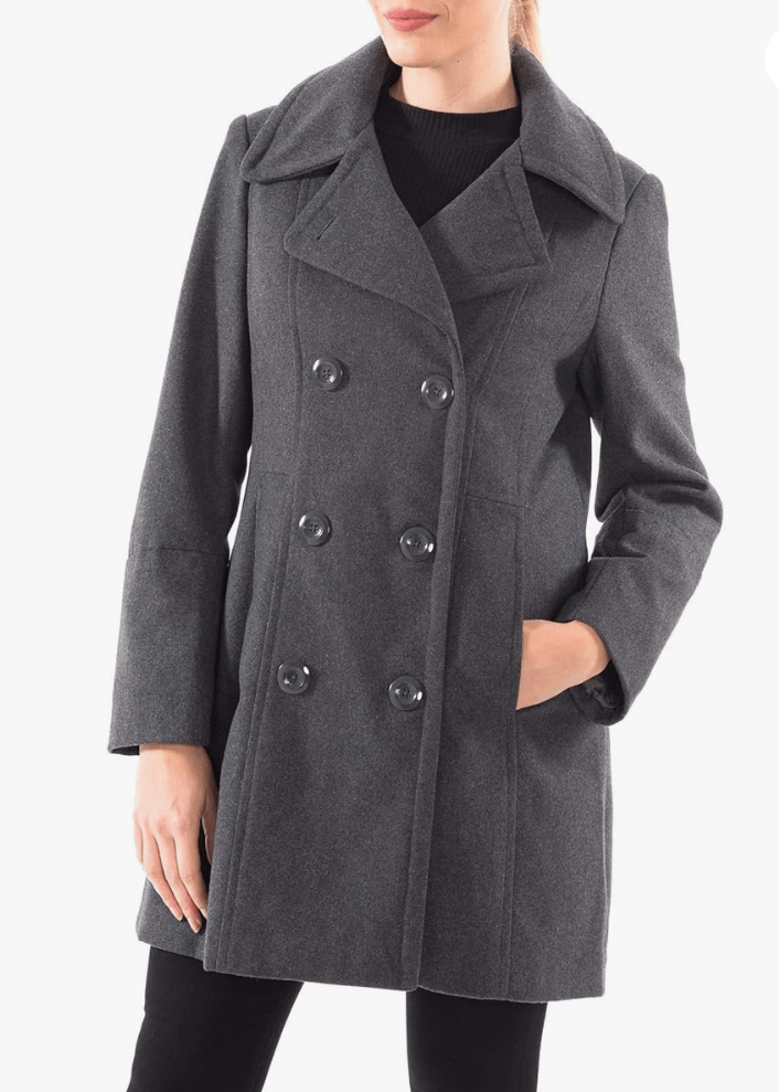 Grey Wool Peacoat For Women - AR - Rehman Collection