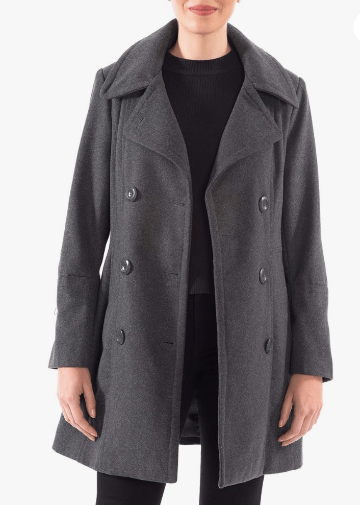 Grey Wool Peacoat For Women - AR - Rehman Collection