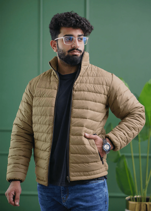 Men's Beige Puffer Jacket - AR - Rehman Collection
