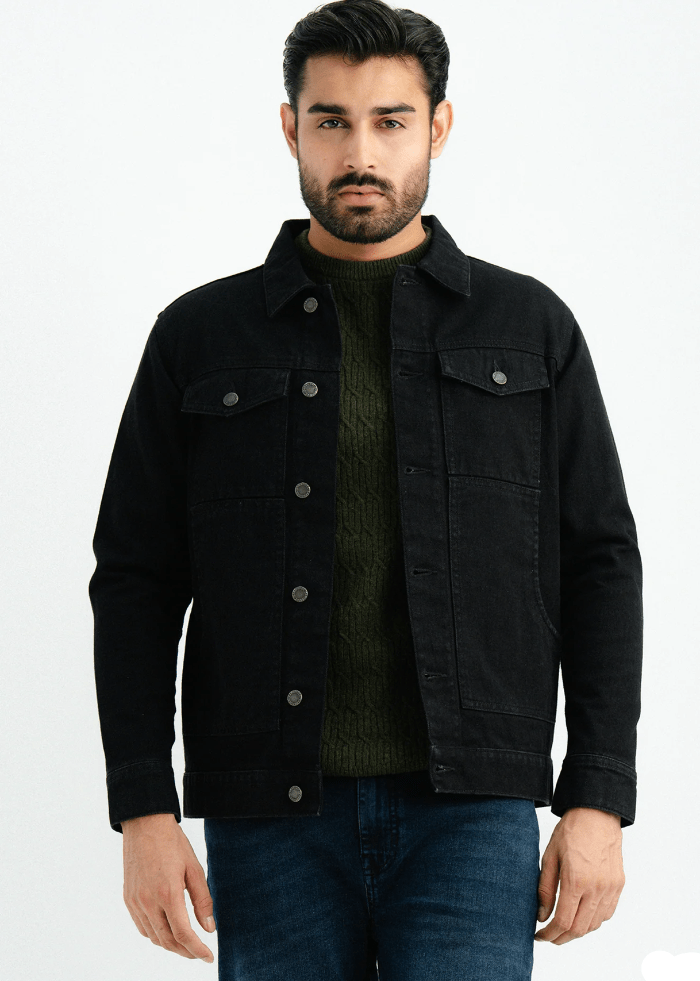 Men's Black Denim Jacket - AR - Rehman Collection
