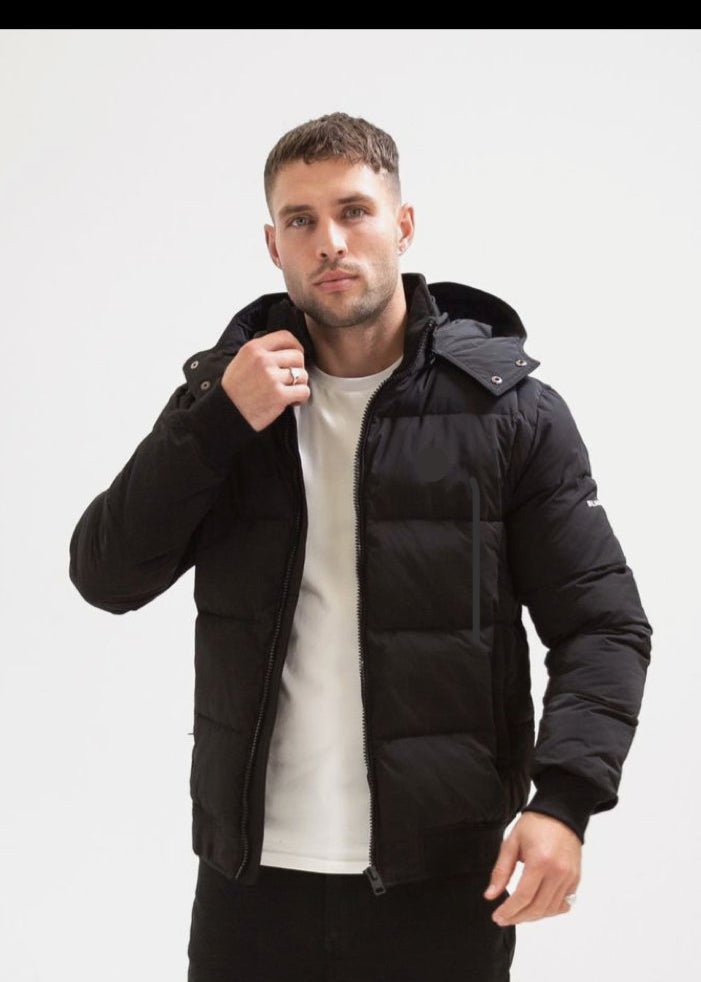 Men’s Black Puffer Jacket with Hood - AR - Rehman Collection