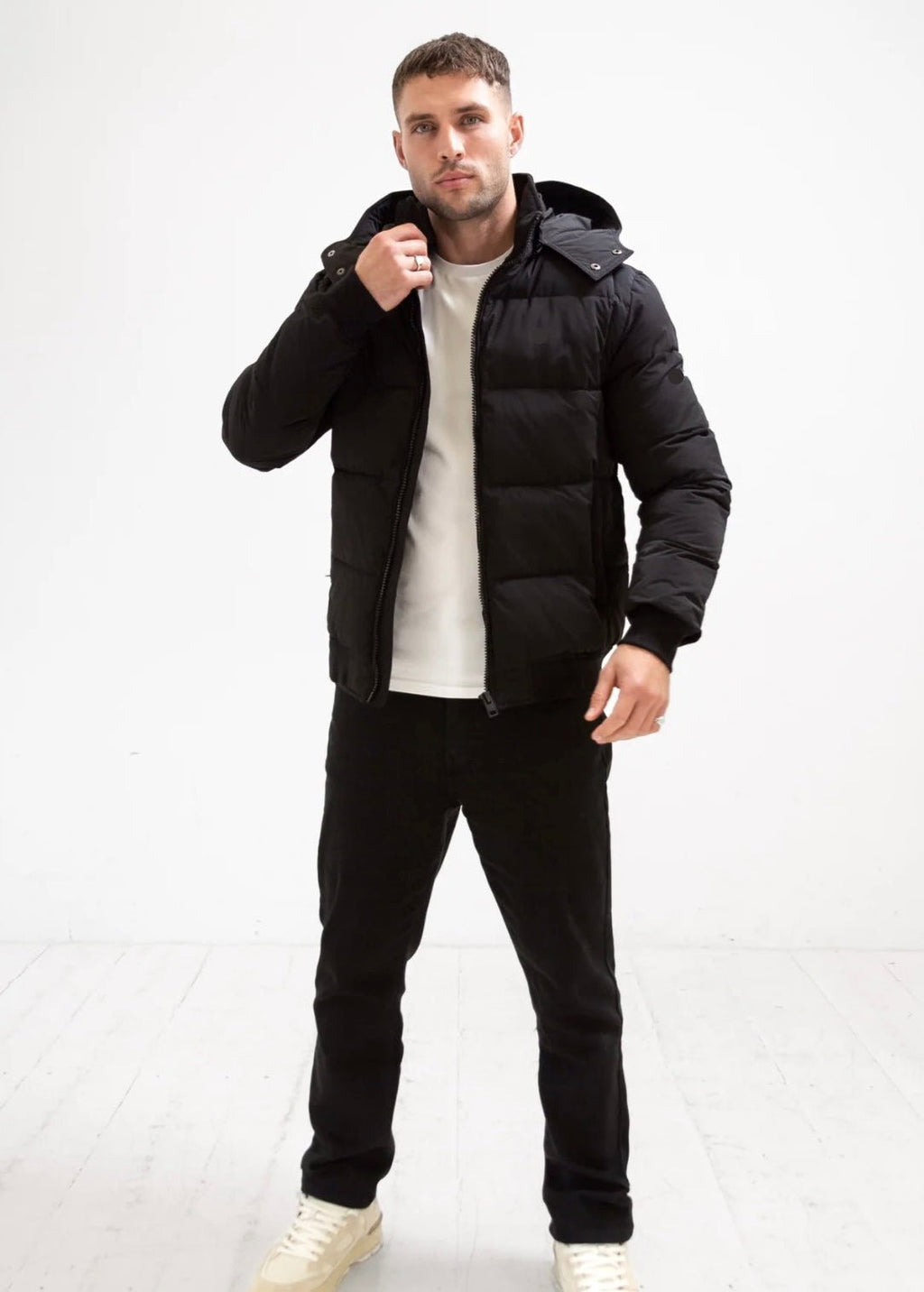 Men’s Black Puffer Jacket with Hood - AR - Rehman Collection