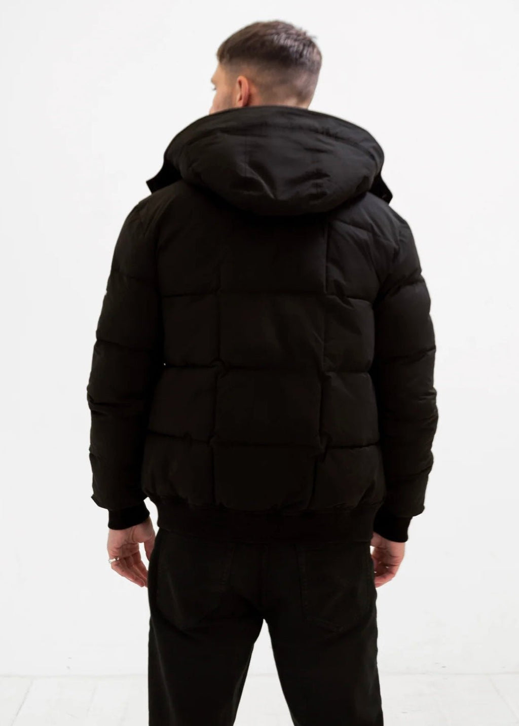 Men’s Black Puffer Jacket with Hood - AR - Rehman Collection